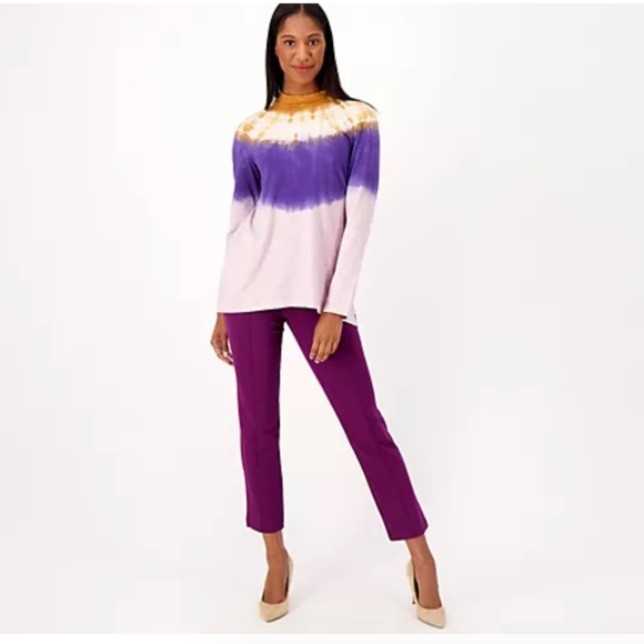 LOGO by Lori Goldstein Tie-Dye Cotton Slub Mock-Neck Top Size XLarge - Picture 3 of 13